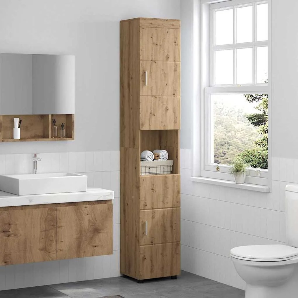 vidaXL Ντουλάπι Μπάνιου με πόρτα TULUM artisan δρυς 37 x 31.5 x 203 εκ
