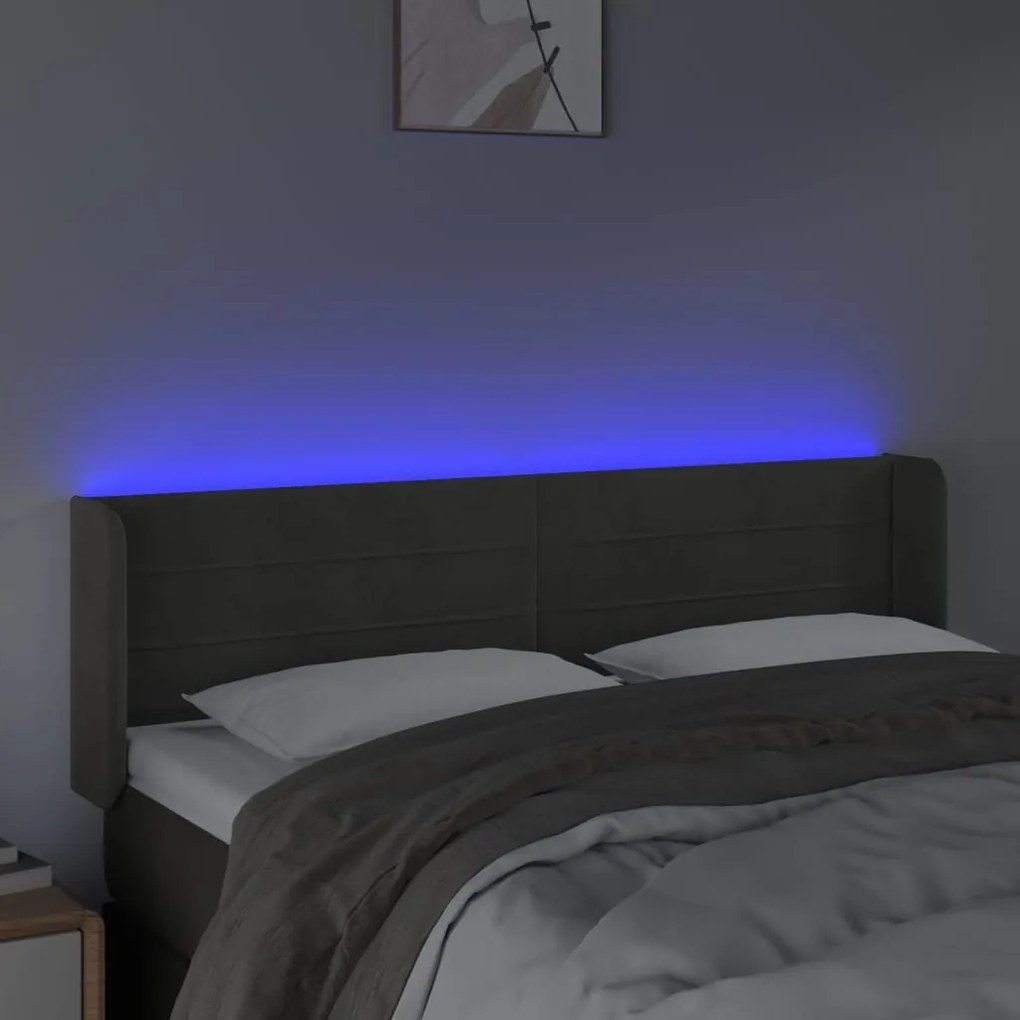 Κεφαλάρι Κρεβατιού LED Σκούρο Γκρι 147x16x78/88 εκ. Βελούδινο 3123425