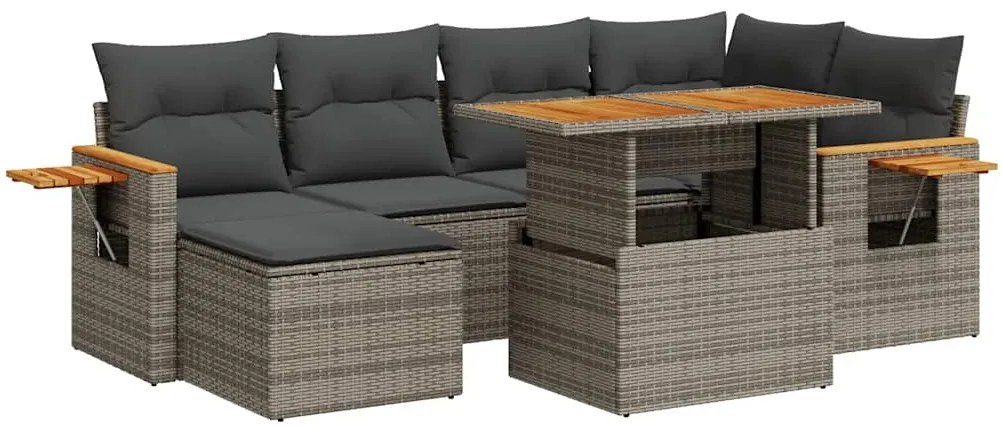 vidaXL Σετ Σαλονιού Κήπου 7 τεμ. Γκρι Συνθετικό Ρατάν Μαξιλάρια Ακακία