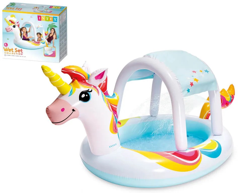 Φουσκωτή πισίνα Unicorn Spray Intex παιδική, χωρητικότητας 130lt, 254x132x109cm