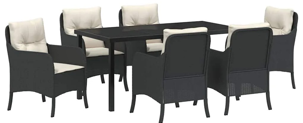 vidaXL Σέτ φαγητού για κήπο με μαξιλάρι 7 pcs Μαύρο Πολυ ράταν