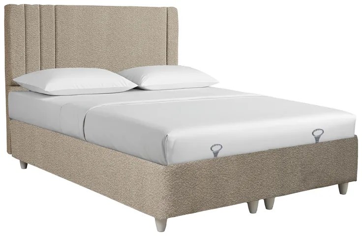 Κρεβάτι με αποθηκευτικό χώρο Lineo μπουκλέ σε μπεζ απόχρωση 160x200εκ