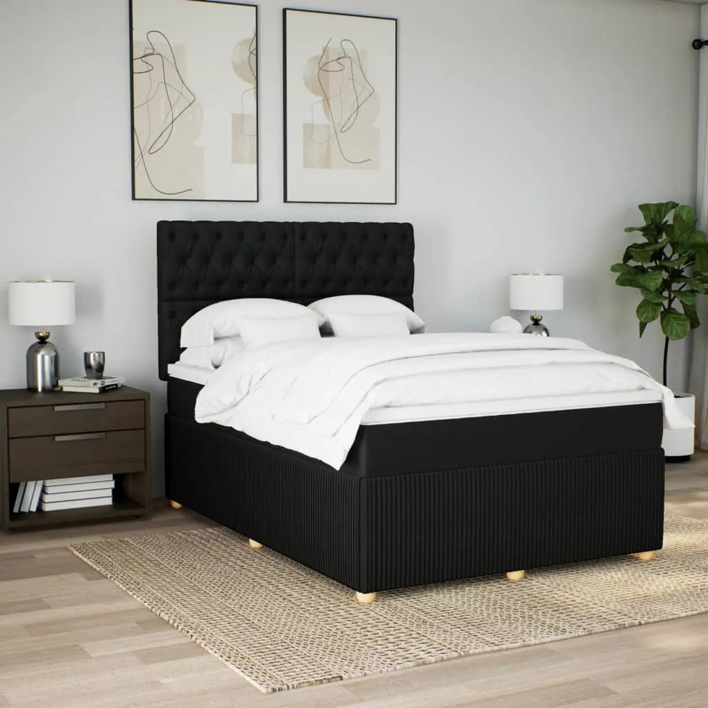 vidaXL Κρεβάτι Boxspring με Στρώμα Μαύρο 140x190 εκ. Υφασμάτινο