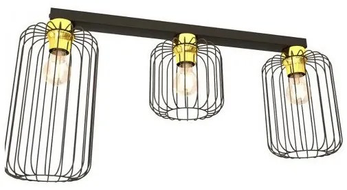 Πλαφονιέρα Φωτιστικό Οροφής 3xE27 Πλέγμα 70cm Barn Emibig -1366/3-Μαύρο-Χρυσό 1366/3