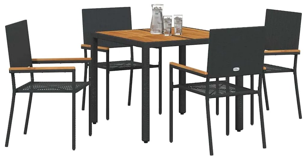 vidaXL Σέτ φαγητού για κήπο 5 pcs Μαύρο συνθετικό ρατάν