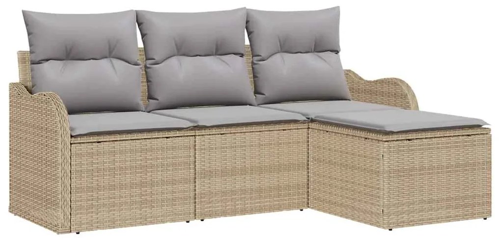 vidaXL Σετ Καναπέ Κήπου με μαξιλάρι 4 pcs Μπεζ Πολυ ράταν
