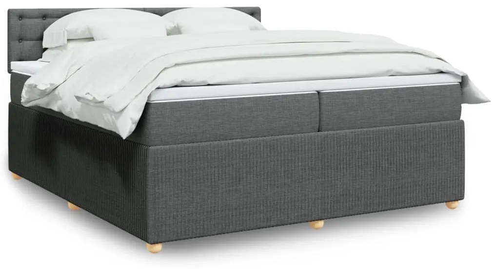 Κρεβάτι Boxspring με Στρώμα Σκούρο Γκρι 200x200 εκ. Υφασμάτινο