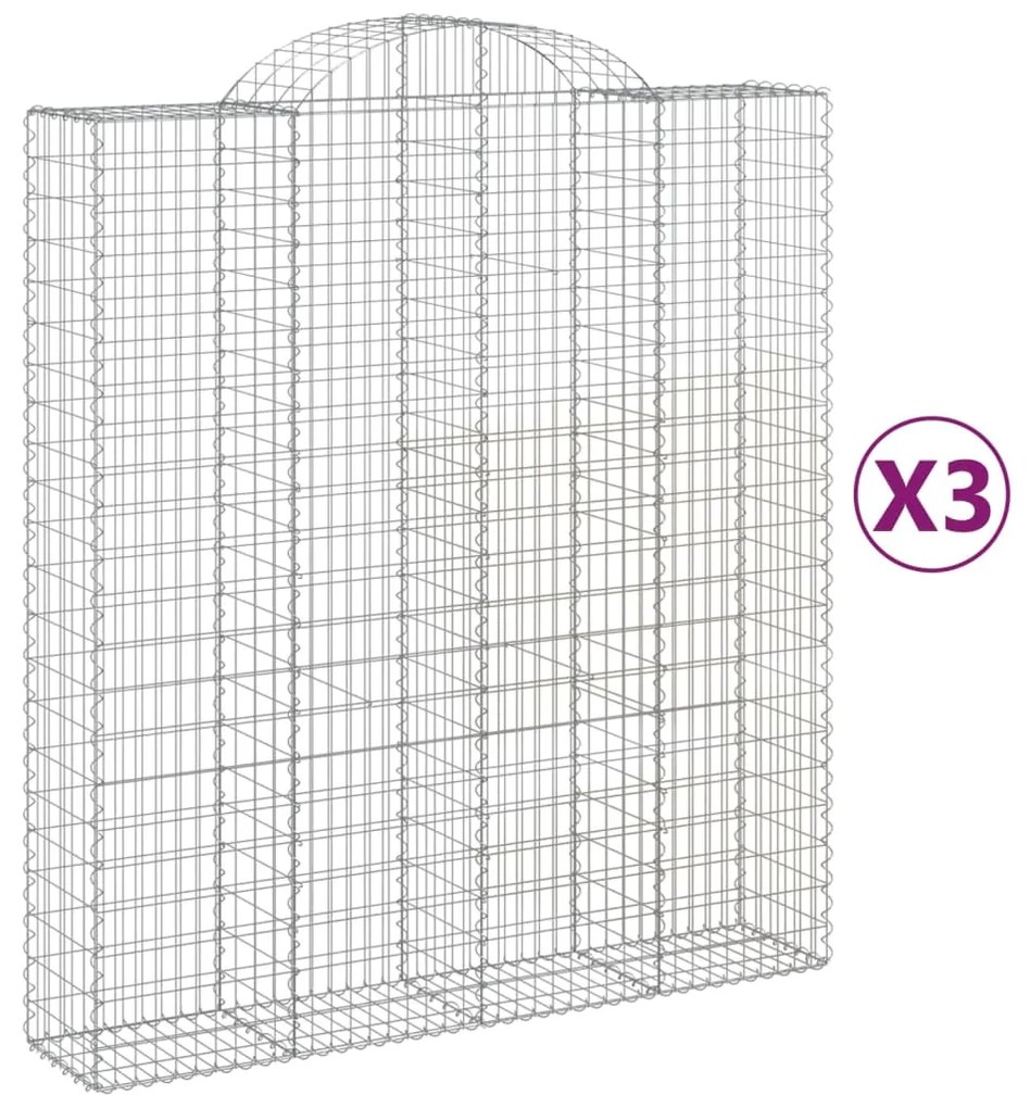 vidaXL Συρματοκιβώτια Τοξωτά 3 τεμ. 200x50x220/240 εκ. Γαλβαν. Ατσάλι