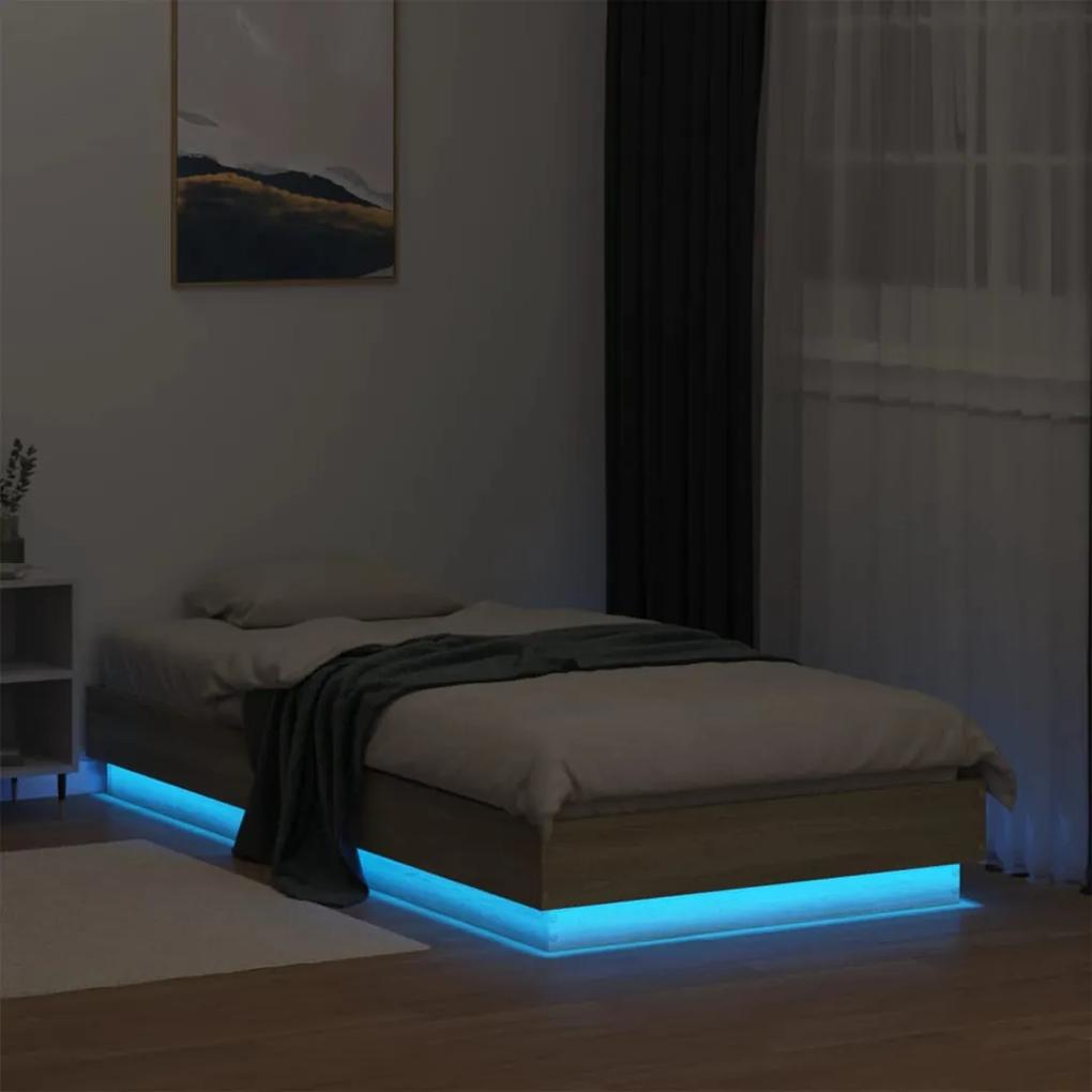 vidaXL Πλαίσιο Κρεβατιού με λυχνίες LED Sonoma Δρυς 90x190 εκ.