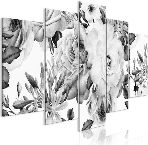 Πίνακας - Rose Composition (5 Parts) Wide Black and White - 200x100