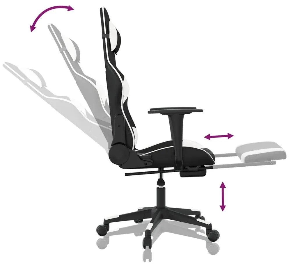 vidaXL Καρέκλα Gaming Μασάζ Υποπόδιο Μαύρο/Λευκό από Συνθετικό Δέρμα