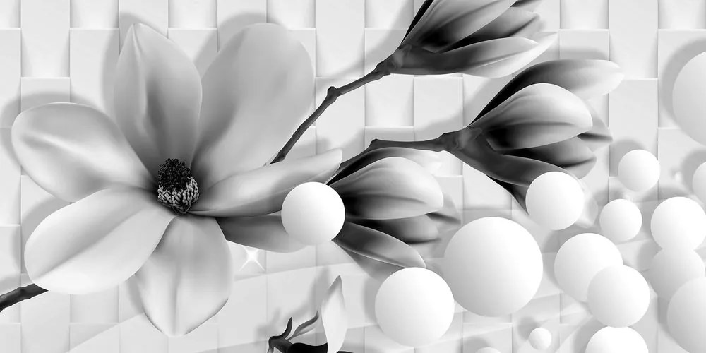 Εικόνα ασπρόμαυρης μανόλιας με αφηρημένα στοιχεία - 120x60