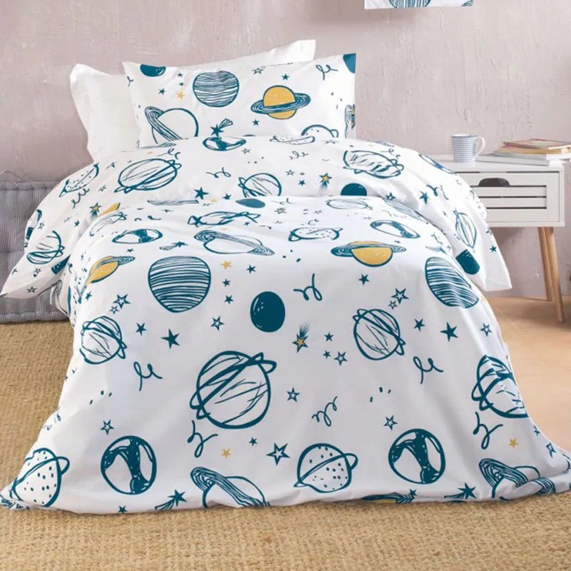 Κουβερλί Μονό (Σετ 160x240) Rythmos Symbol Saturn White