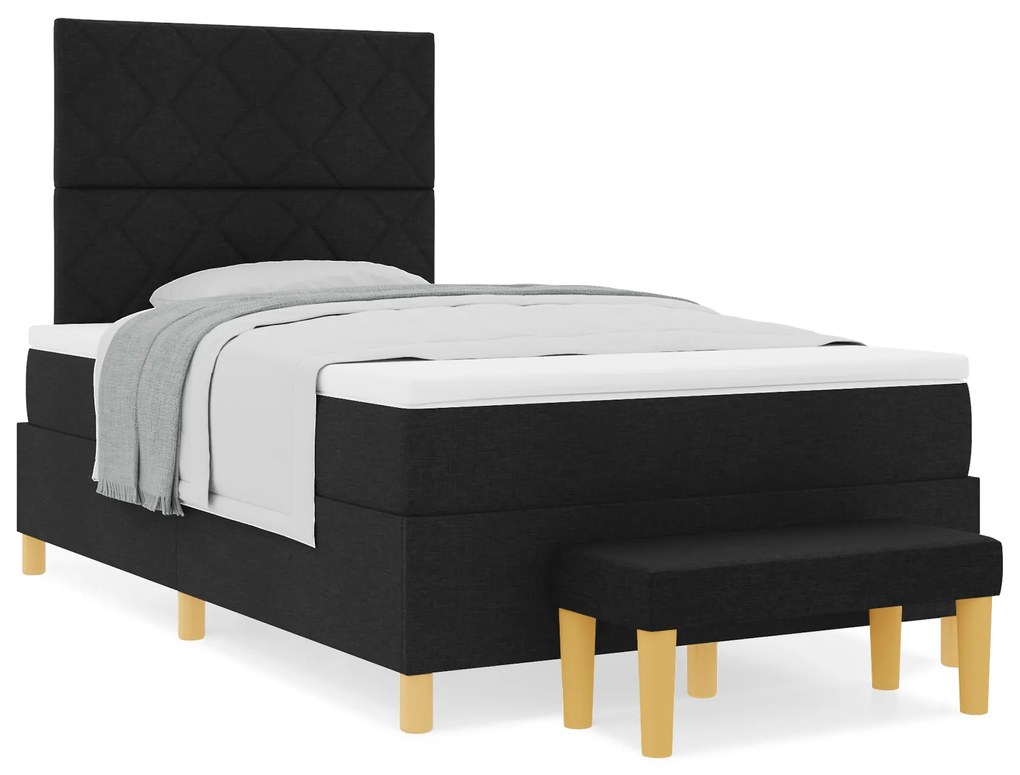 vidaXL Κρεβάτι Box Spring με Στρώμα & Πάγκο Μαύρο 120x190 εκ Ύφασμα
