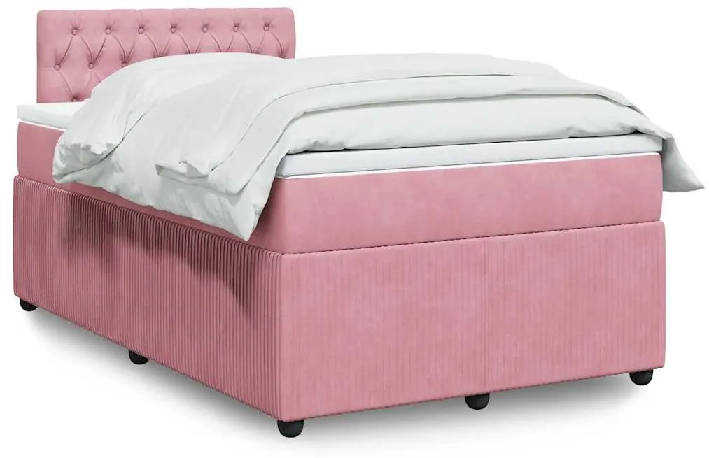 vidaXL Κρεβάτι Boxspring με Στρώμα Ροζ 120x200 εκ. Βελούδινο