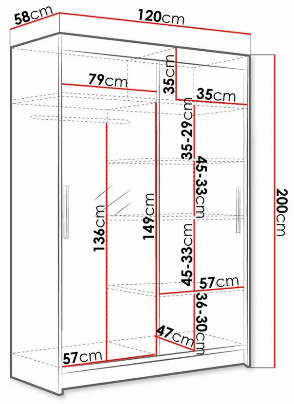 Ντουλάπα Atlanta 128, Sonoma οξιά, 200x120x58cm, 108 kg, Πόρτες ντουλάπας: Ολίσθηση, Αριθμός ραφιών: 5, Αριθμός ραφιών: 5 | Epipla1.gr