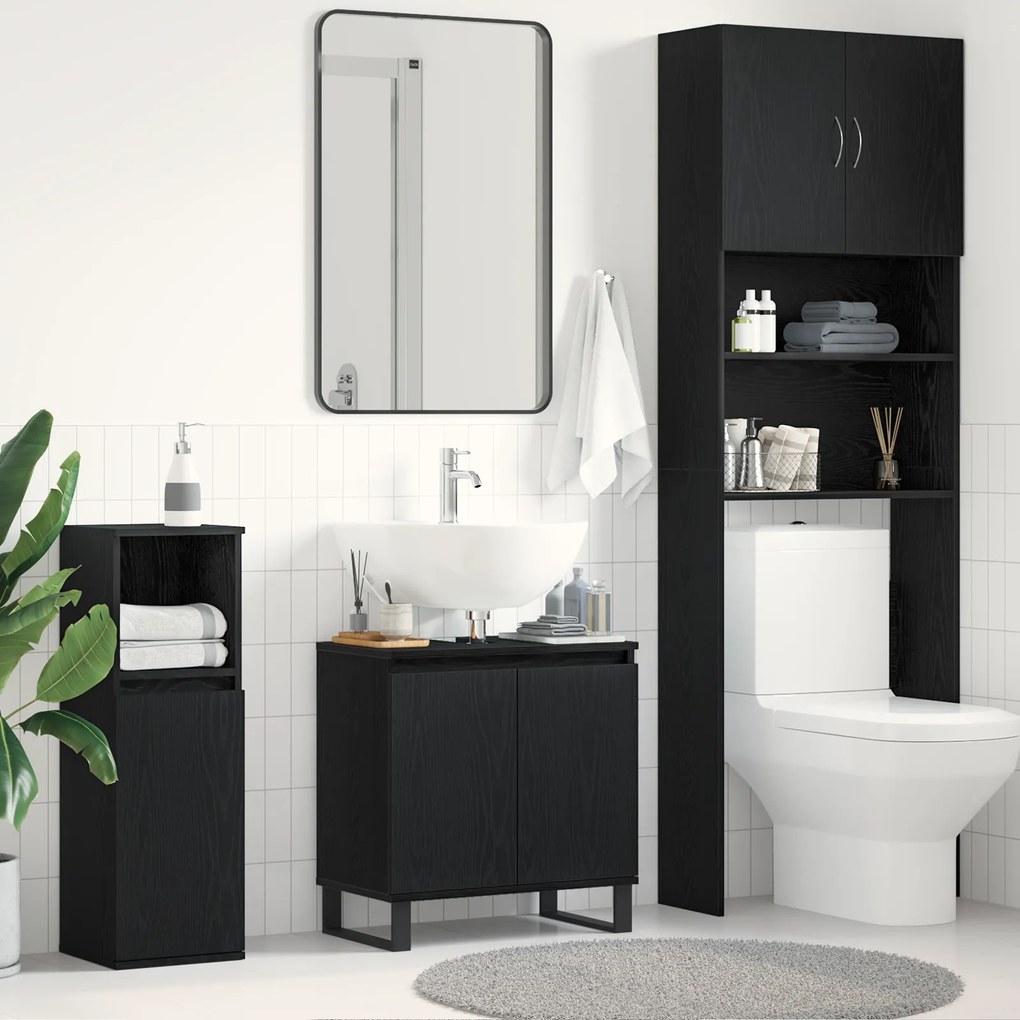vidaXL Νιπτήρας Μπάνιου Μαύρο Δρυς 58x33x60 εκ. Επεξεργασμένο ξύλο