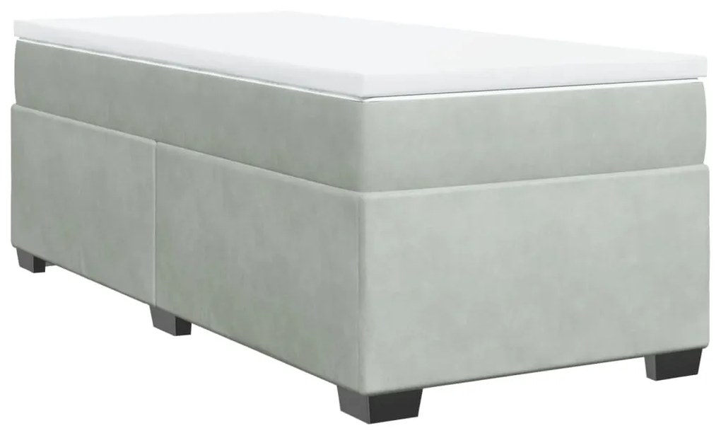 vidaXL Κρεβάτι Boxspring με Στρώμα Ανοιχτό Γκρι 90x190 εκ. Βελούδινο