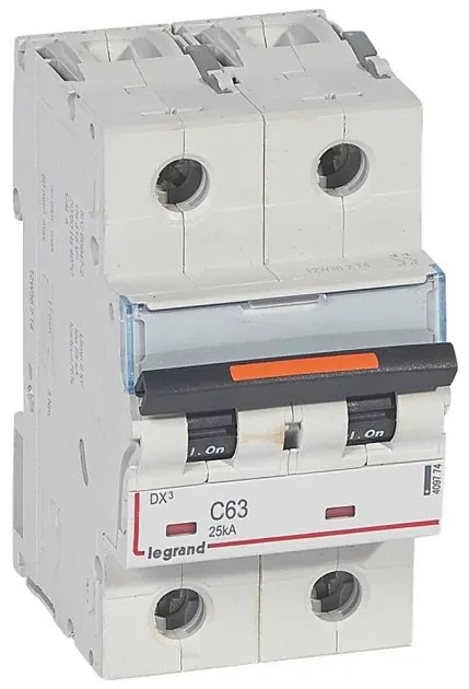 Αυτόματη Ασφάλεια 25kA Γκρι 63A 2 Πόλοι Kαμπύλη C DX3 409774 Legrand 409774 Γκρι