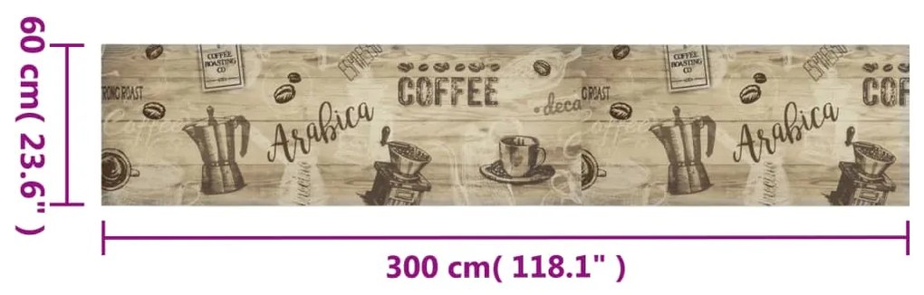 Χαλί Κουζίνας Πλενόμενο Καφέ Επιγρ. Coffee 60x300 εκ. Βελούδο - Καφέ