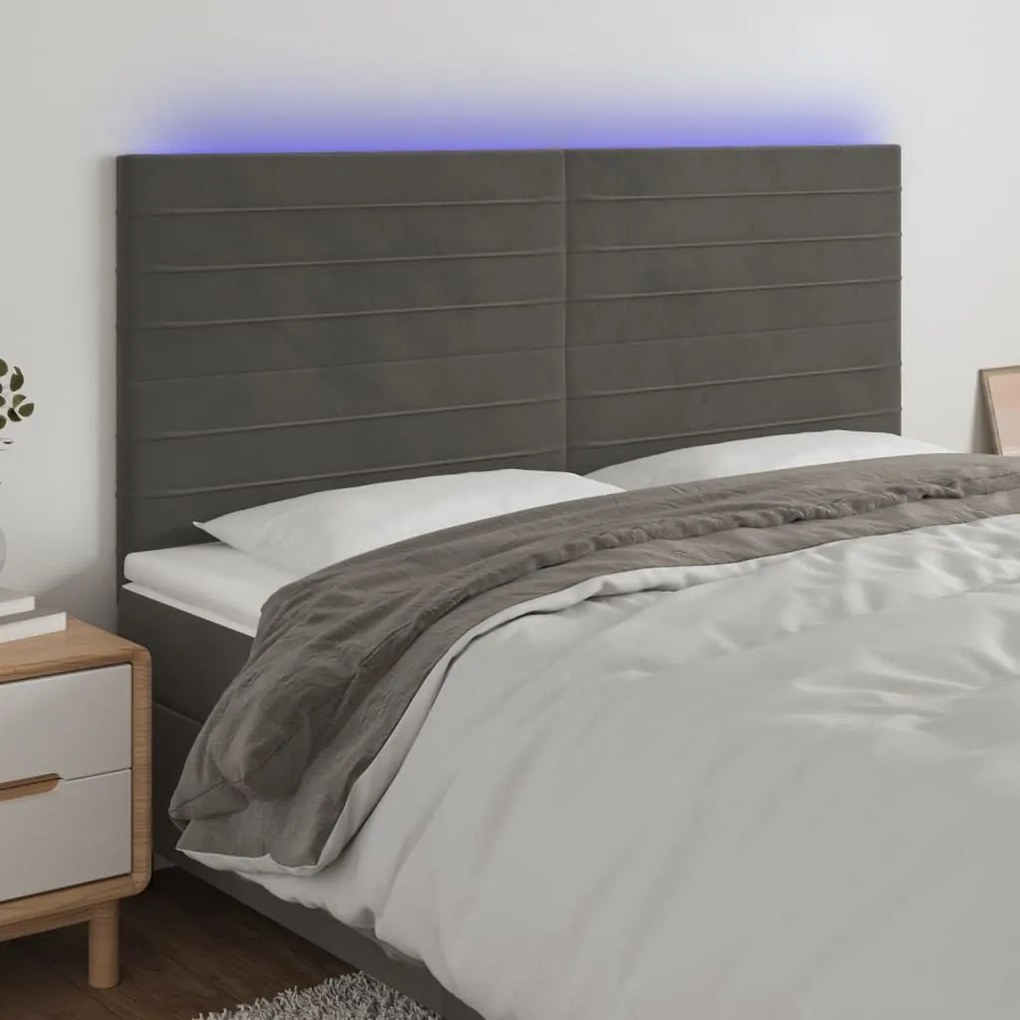 Κεφαλάρι Κρεβατιού LED Σκούρο Γκρι 160x5x118/128 εκ. Βελούδινο 3122619