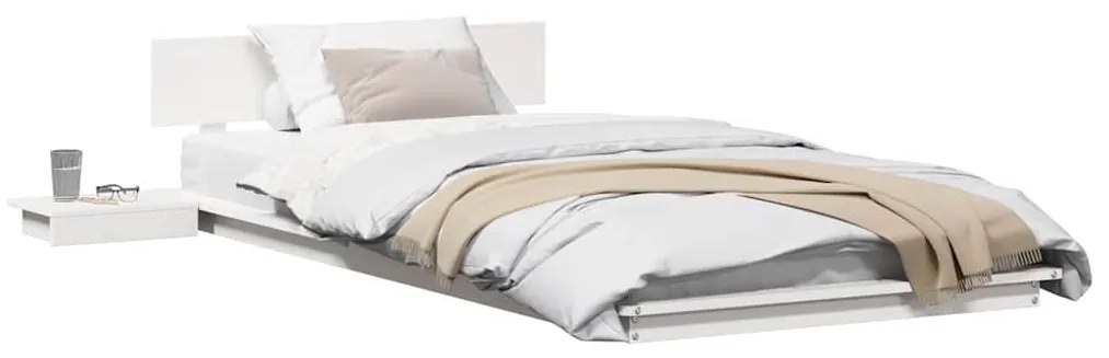 vidaXL Κρεβάτι Δαπέδου με Κομοδίνα Λευκό 90x190εκ. Μασίφ Ξύλο