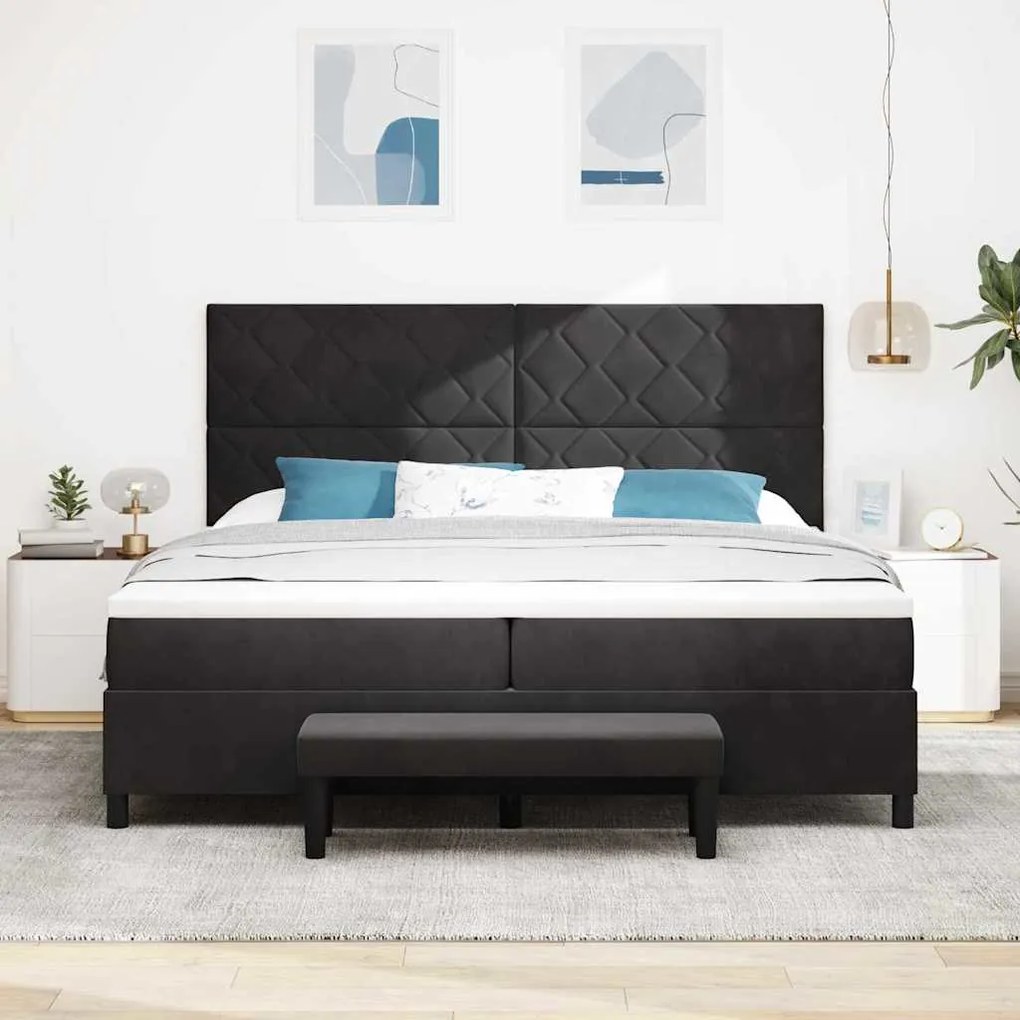 vidaXL Κρεβάτι με ελατήρια με στρώμα Μαύρο 200 x 200 cm Βελούδο