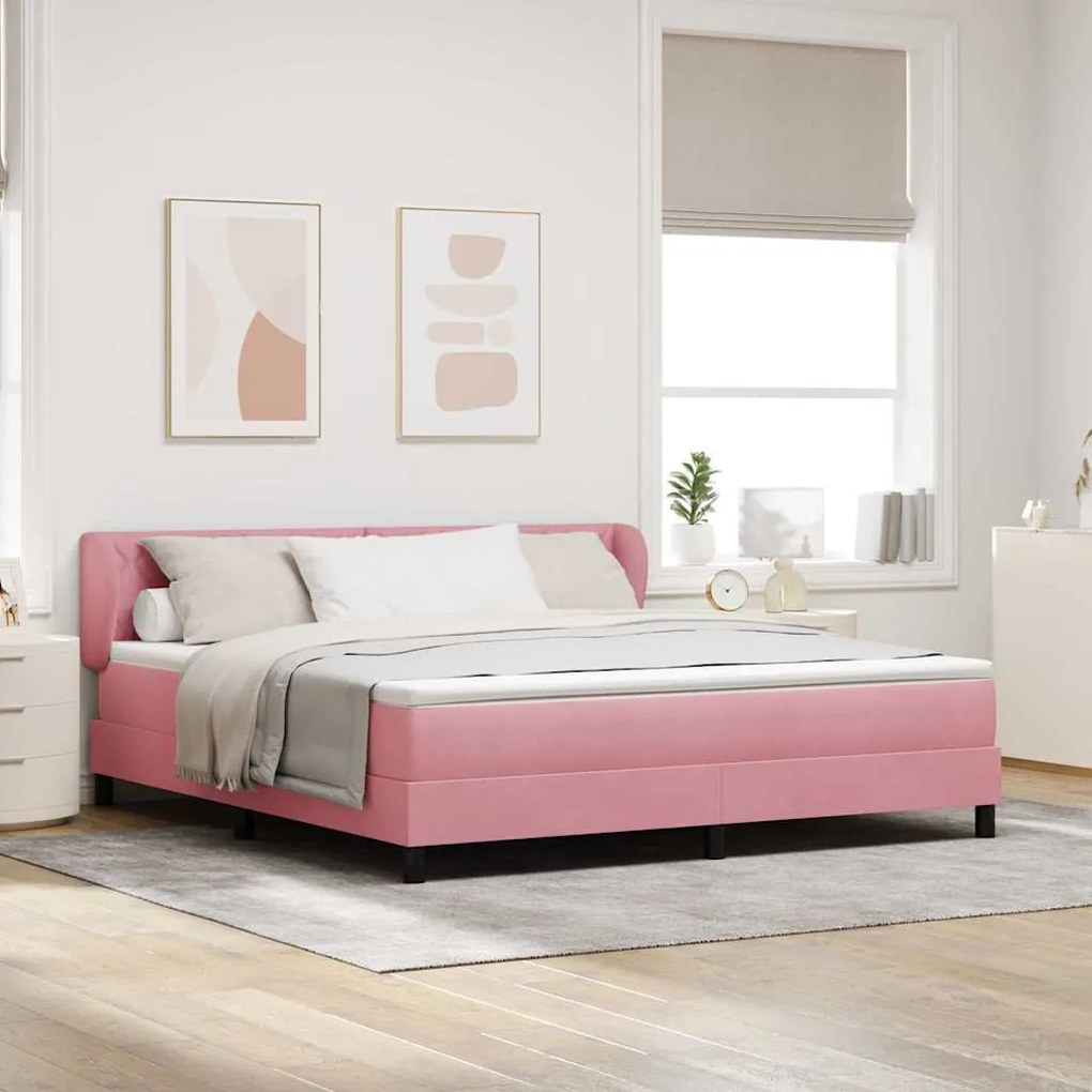 vidaXL Κρεβάτι Box Spring με Στρώμα Ροζ 180x200 cm Βελούδο