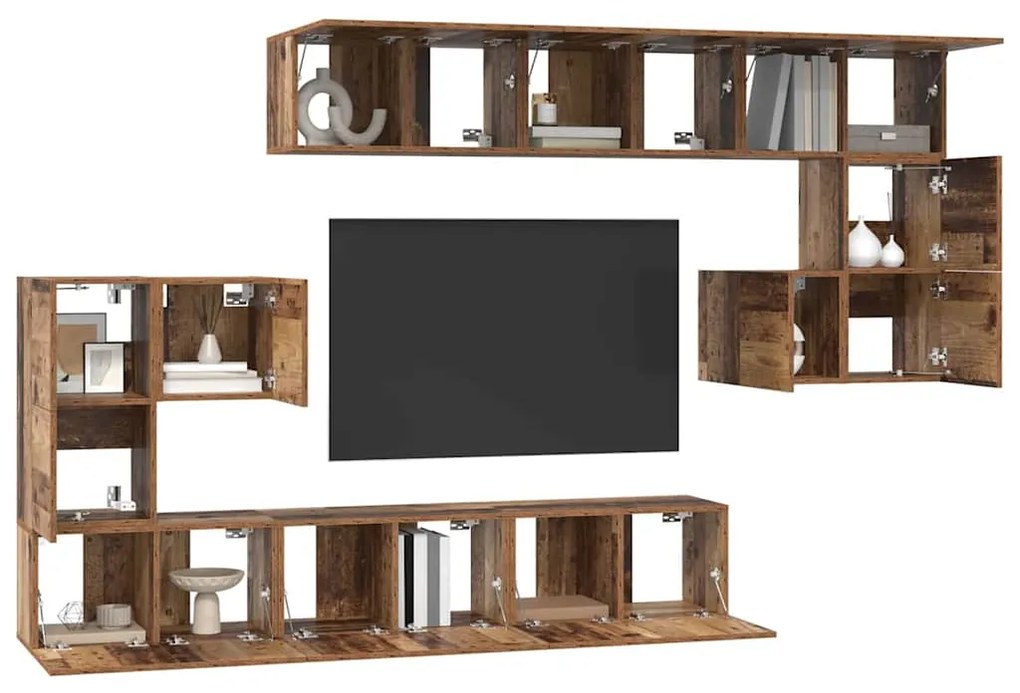 vidaXL Σετ επίπλου τηλεόρασης 10 pcs Παλαιό ξύλο 180 x 30 x 90.5 εκ