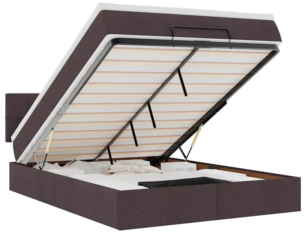 vidaXL Οθωμανικό κρεβάτι με στρώμα & LEDs Σκούρο καφέ 140x200cm ύφασμα