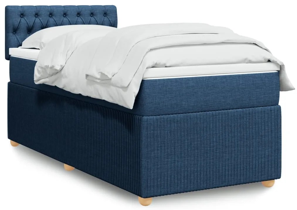vidaXL Κρεβάτι Boxspring με Στρώμα Μπλε 100 x 200 εκ. Υφασμάτινο