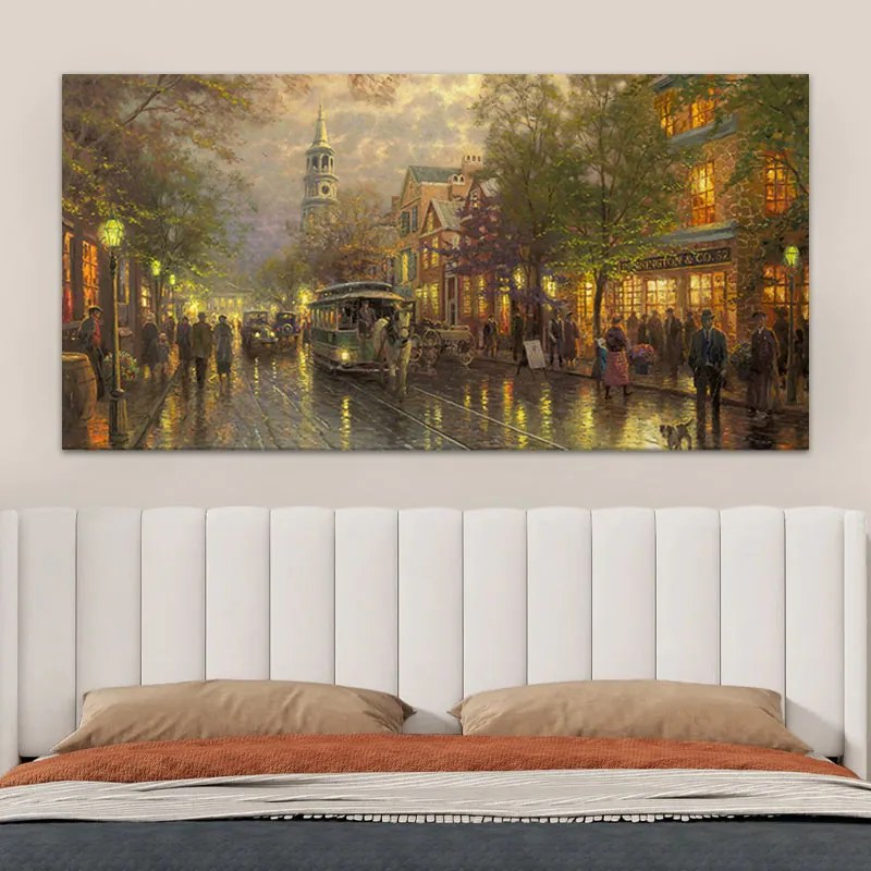 Πίνακας σε καμβά &quot;Wet Streets&quot; Megapap ψηφιακής εκτύπωσης 140x70x3εκ.