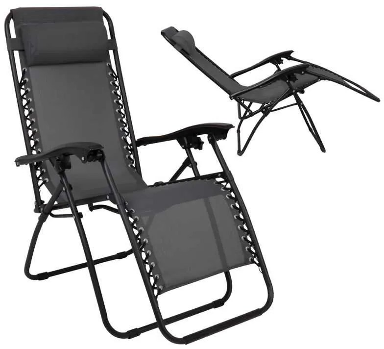 Πολυθρόνα RELAX SUPER με Υποπόδιο Μεταλ.Ανθρακί/Textilene Γκρι 165x65x112cm (Σετ 2 ΤΕΜ)