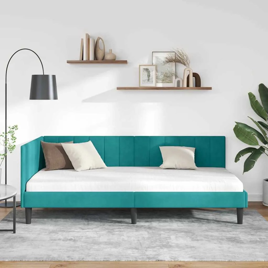 vidaXL Κρεβάτι Γωνίας με κεφαλάρι Τιρκουάζ 90 x 200 cm Βελούδο