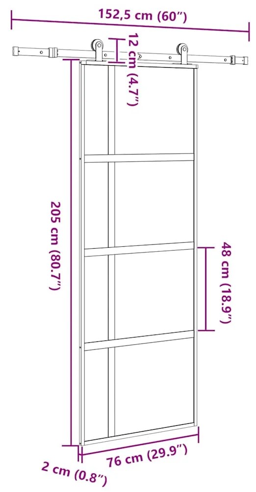 Συρόμενη πόρτα με σετ υλικού 76x205 cm από γυαλί&amp;Αλουμίνιο - Μαύρο