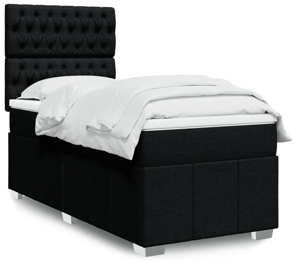 vidaXL Κρεβάτι Boxspring με Στρώμα Μαύρο 100 x 200 εκ. Υφασμάτινο