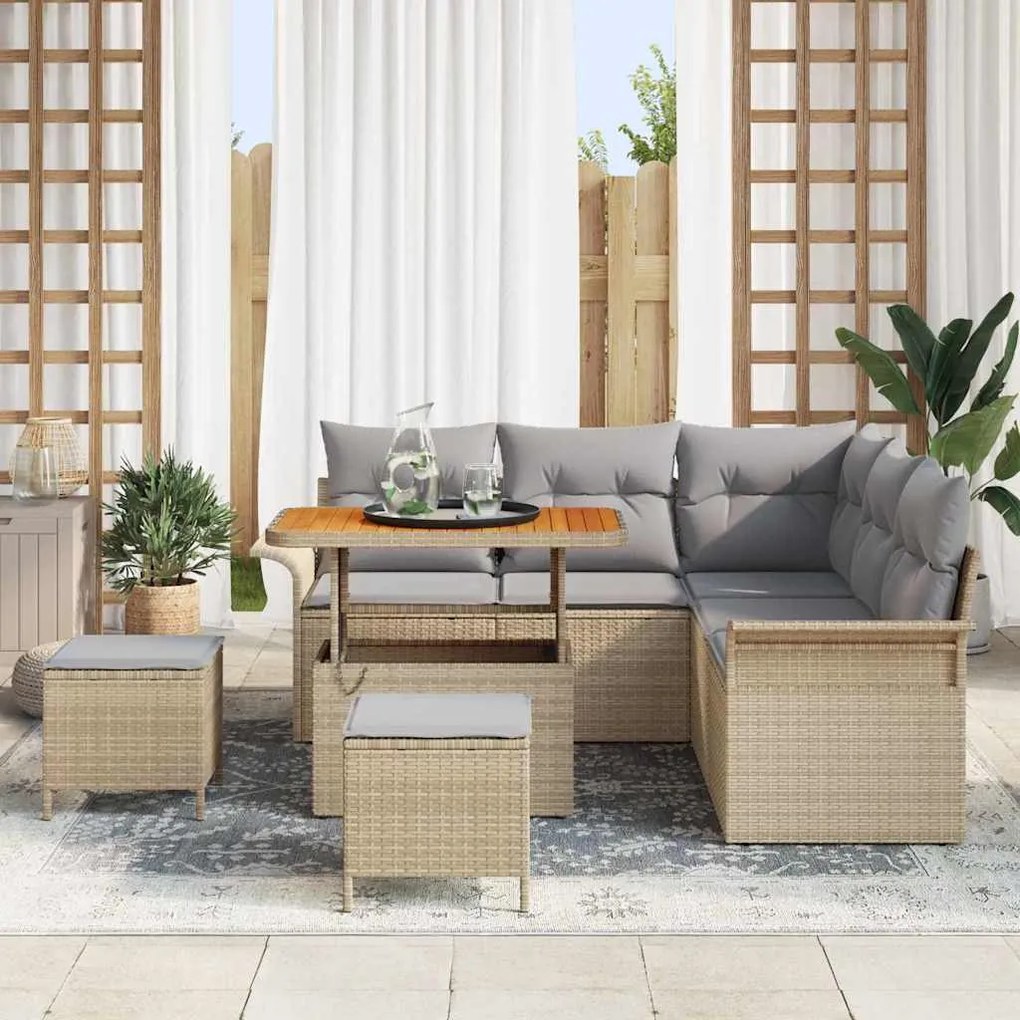 vidaXL Σετ Καναπέ Κήπου Ρυθμιζόμενο ύψος 8 pcs Μπεζ συνθετικό ρατάν