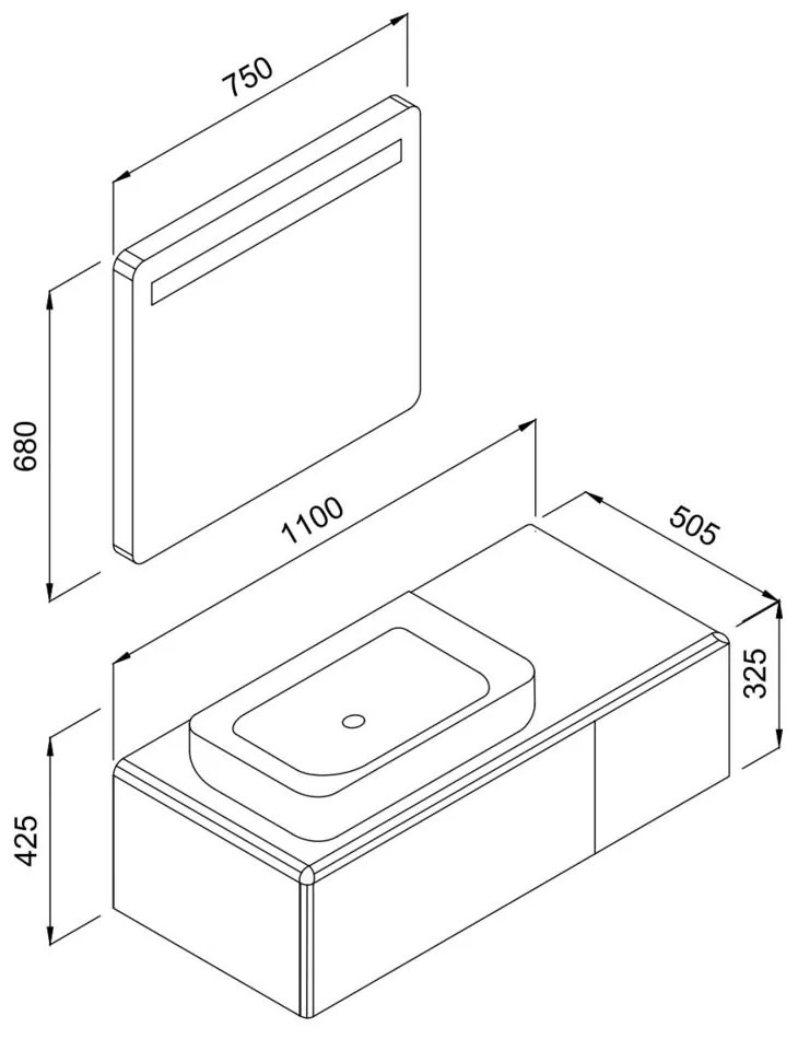 Σετ Έπιπλο Μπάνιου KUZEY 110 Λευκό 110x50.5x130 εκ.