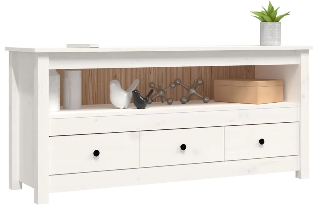 vidaXL Έπιπλο Τηλεόρασης Λευκό 114x35x52 εκ. από Μασίφ Ξύλο Πεύκου