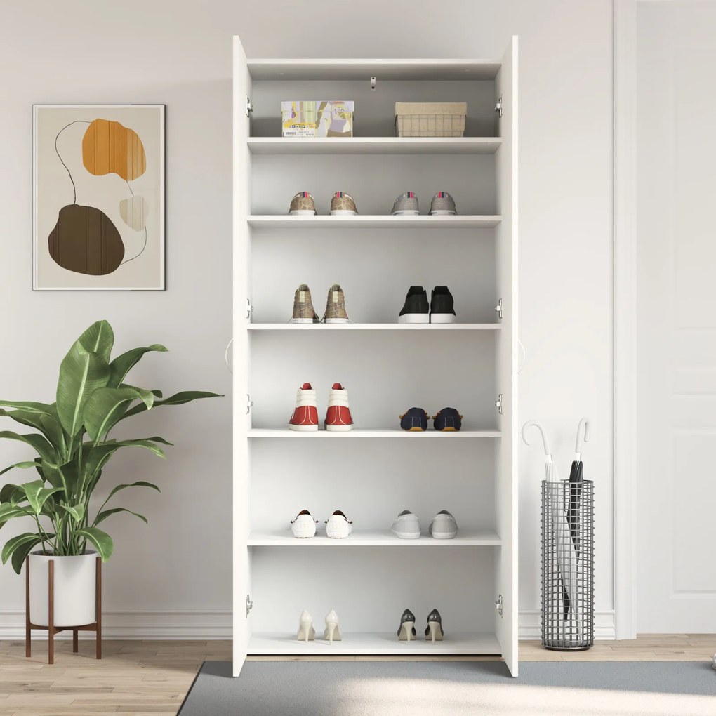 vidaXL Ντουλάπι Υποδημάτων Λευκό 80x35.5x180 εκ Επεξεργασμένο Ξύλο