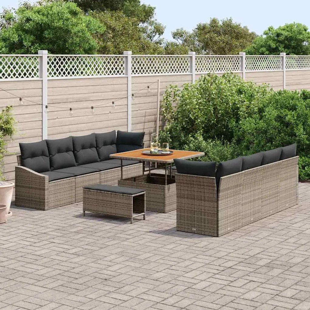 vidaXL Σετ Καναπέ Κήπου με μαξιλάρι 11 pcs Γκρι 100 x 100 x 71 cm