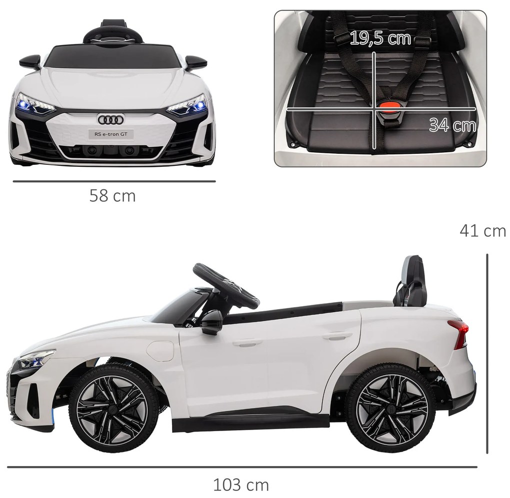 HOMCOM Ηλεκτρικό Αυτοκίνητο για Παιδιά Audi RS e-tron GT με Ζώνη Ασφαλείας, Τηλεχειριστήριο, Προβολείς, Λειτουργία Μουσικής, Λευκό, 103 x 58 x 41cm