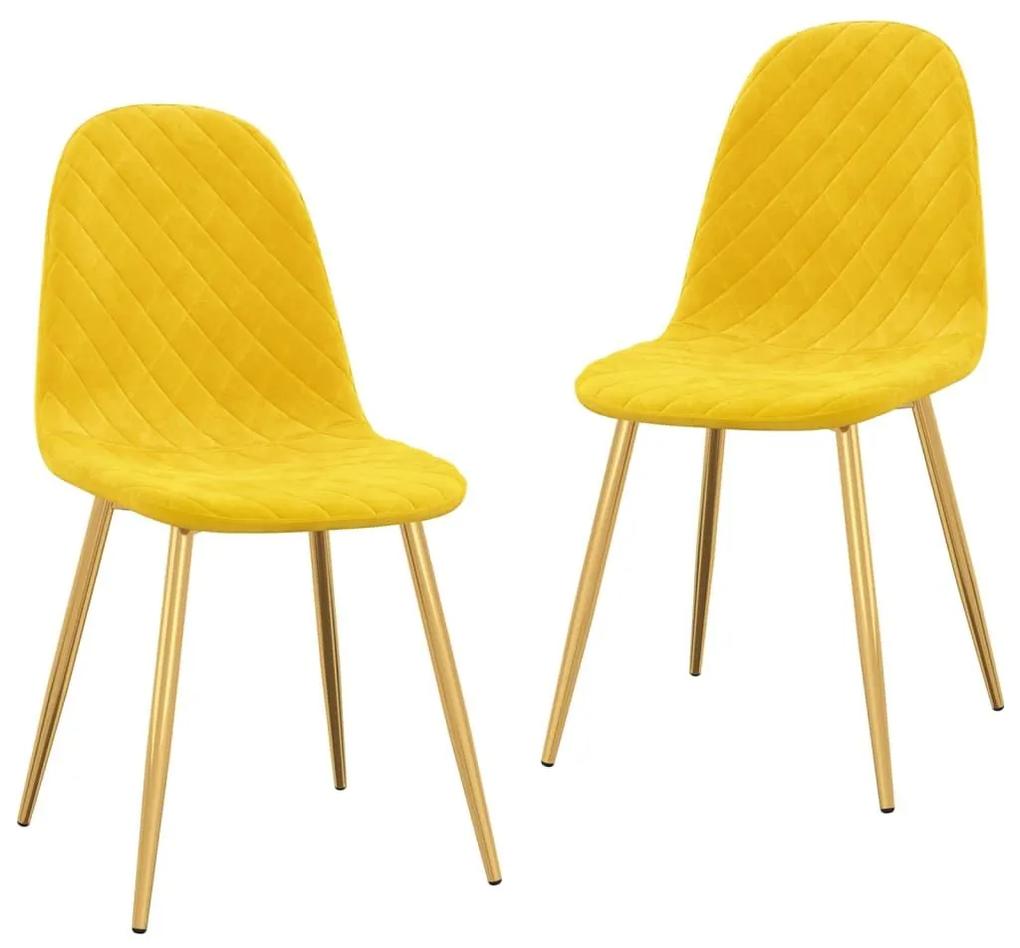 Καρέκλες Τραπεζαρίας 2 τεμ. Κίτρινο Μουσταρδί Βελούδινες - Κίτρινο
