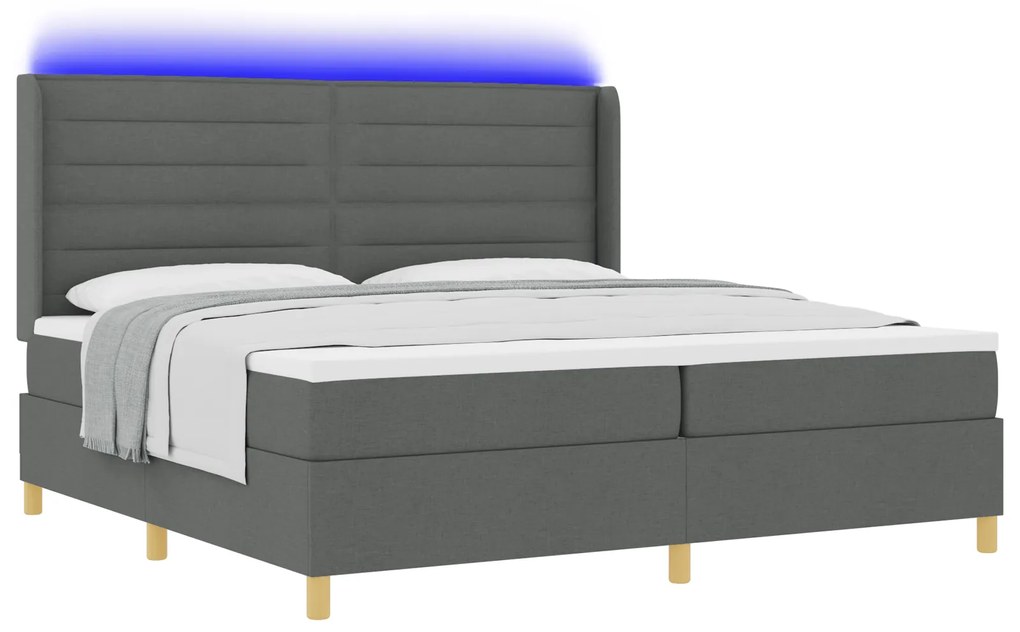 vidaXL Κρεβάτι Box Spring με Στρώμα & LED Γκρίζο Σκούρο 200x200 εκ. Υφάσματος