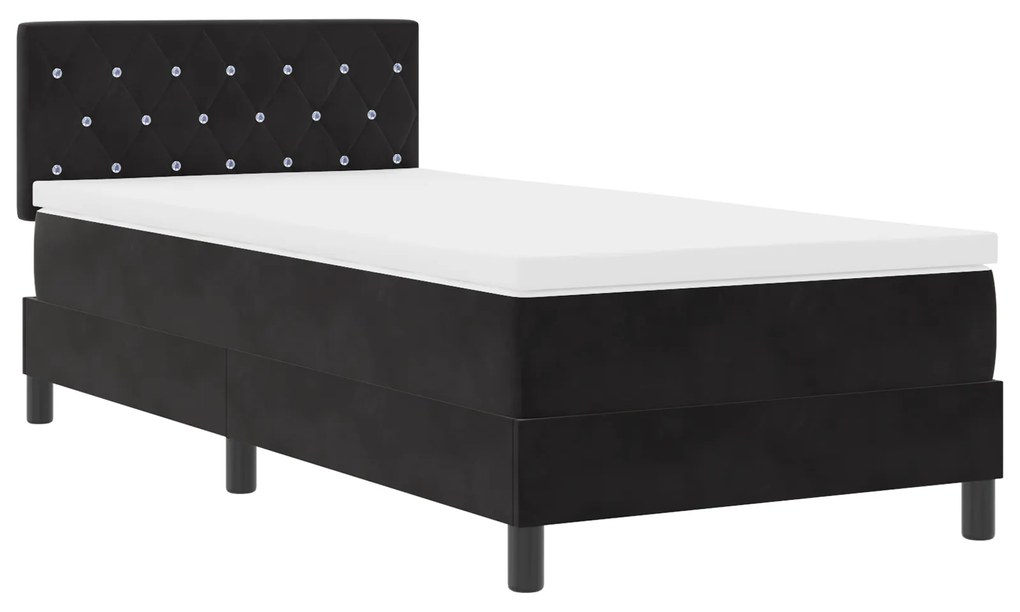 vidaXL κρεβάτι Box Spring με στρώμα και LED μαύρο 90x200 εκ. βελούδινο