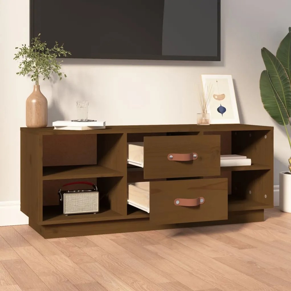 vidaXL Έπιπλο Τηλεόρασης Καφέ Μελί 100x34x40 εκ. από Μασίφ Ξύλο Πεύκου