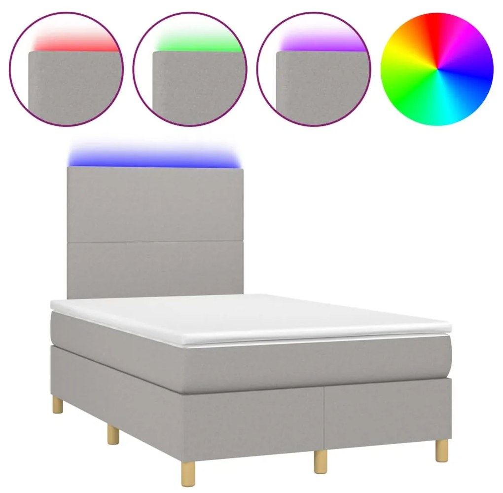 vidaXL Κρεβάτι Boxspring με Στρώμα & LED Αν.Γκρι 120x200 εκ Υφασμάτινο