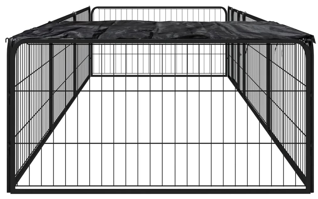 vidaXL Παρκοκρέβατο Σκύλου 8 Πάνελ Μαύρο 100x50εκ Ατσάλι Βαφή Πούδρας