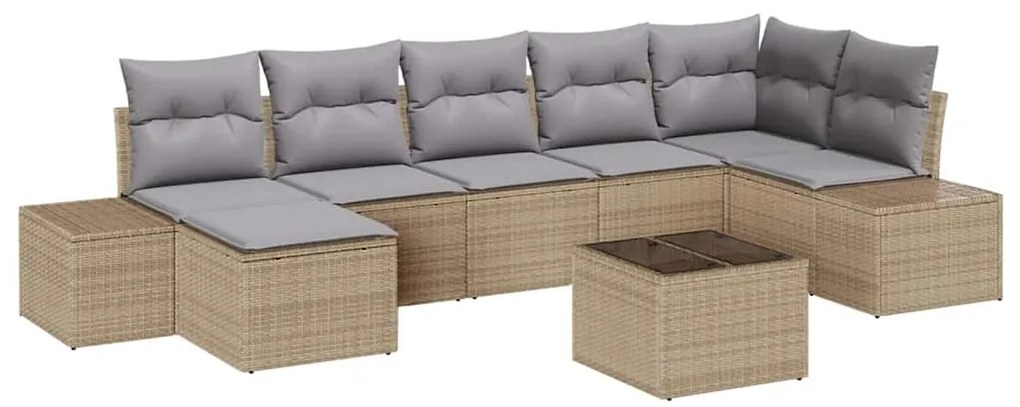 vidaXL Σετ Καναπέ Κήπου με μαξιλάρι 8 pcs Μπεζ Πολυ ράταν