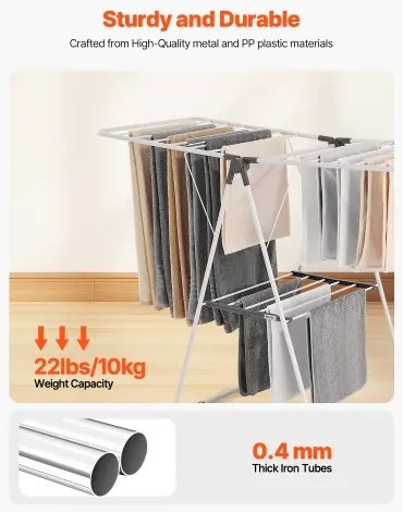 VEVOR 2-Tier Foldable Clothes Drying Rack with Sock Clips & 21 Drying Rods White